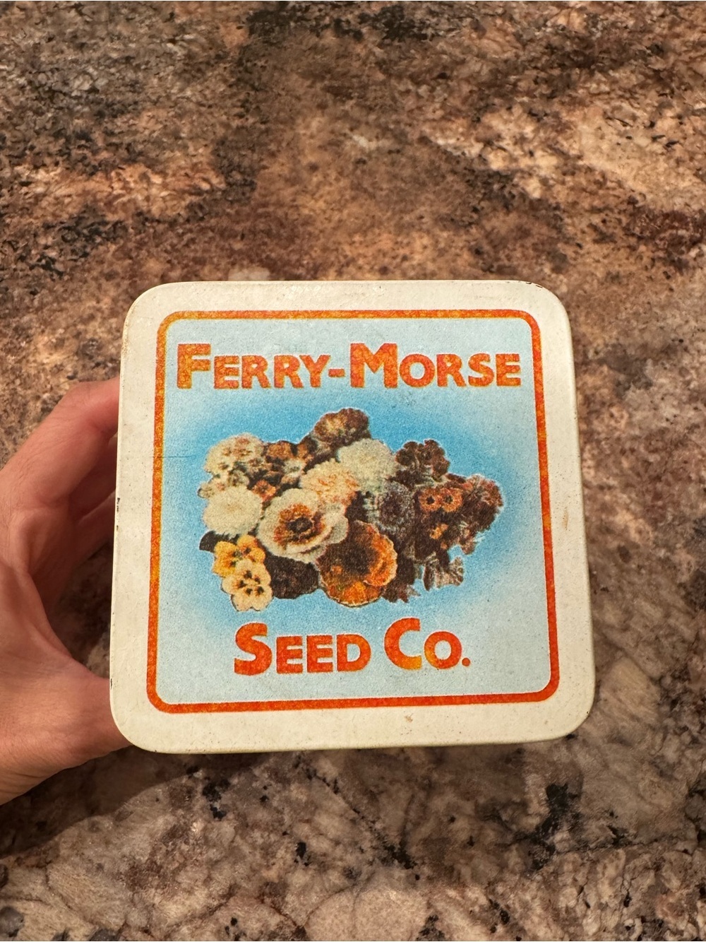 Vintage Floral Tin - White/Blue/Orange